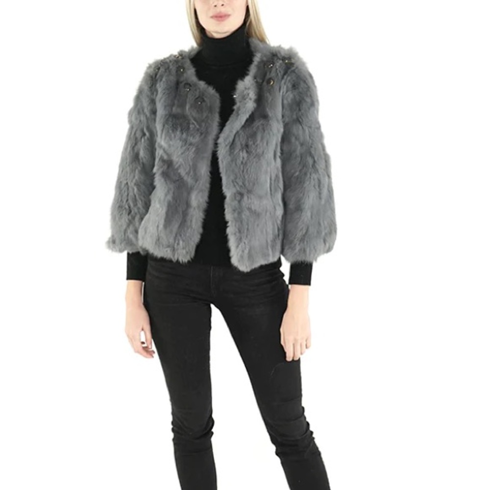 183. NWT WOMENS SHERRILL & BROS. DITA EMBELLISHED M GENUINE RABBIT FUR…